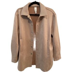 MarlaWynne Stretch Faux Suede Snap Front Shirt Jacket Rose Size S